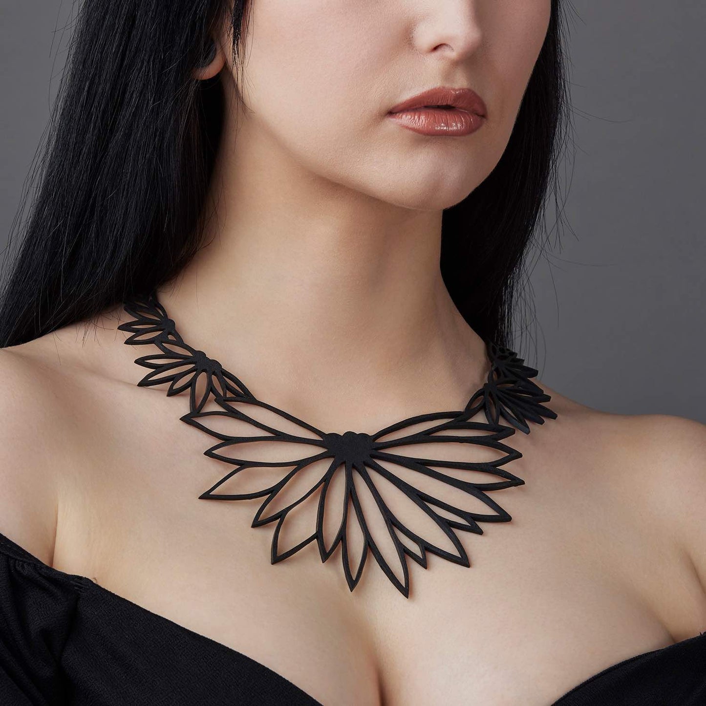 Lotus Recycled Rubber Statement Necklace